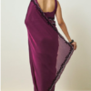 Wine Crepe Saree With Stone Work - Image 4