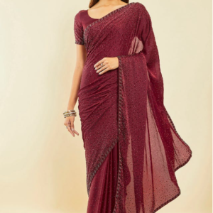 Maroon Crepe All-Over Stone Embellished Saree